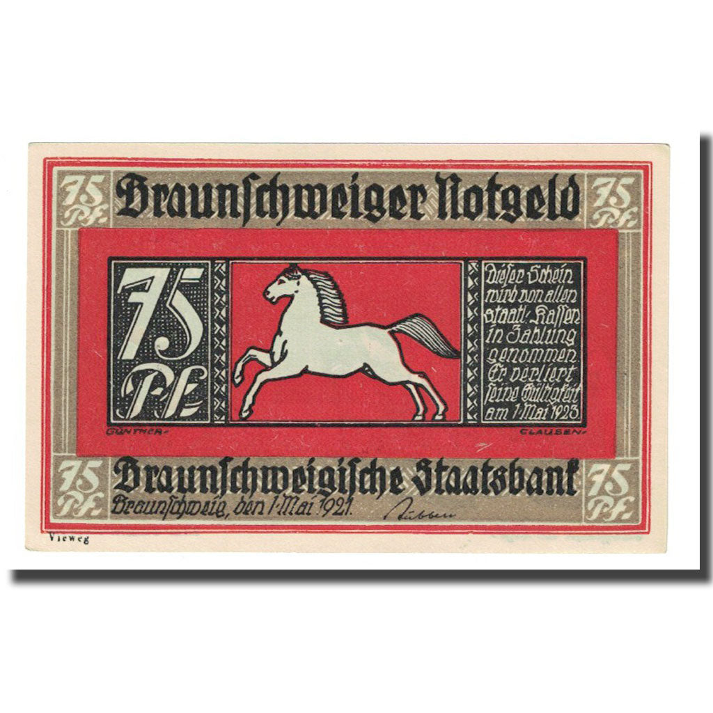 Banconote, Germania, Braunschweig, 75 Pfennig, personnage 1, 1921, 1921-05-01