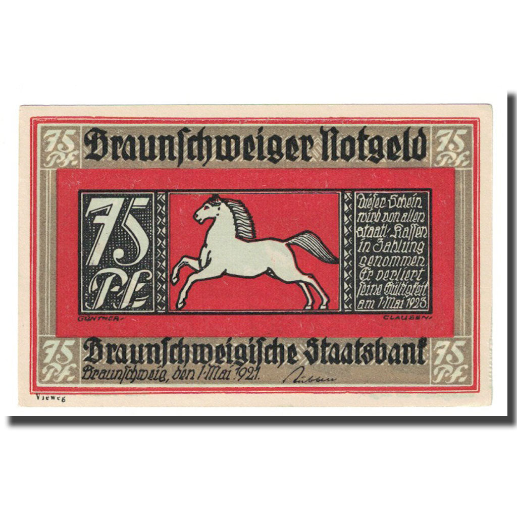 Geldschein, Deutschland, Braunschweig, 75 Pfennig, personnage 2, 1921