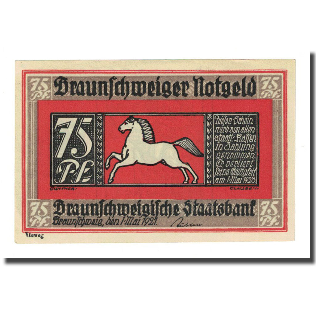 Geldschein, Deutschland, Braunschweig, 75 Pfennig, rue 1, 1921, 1921-05-01