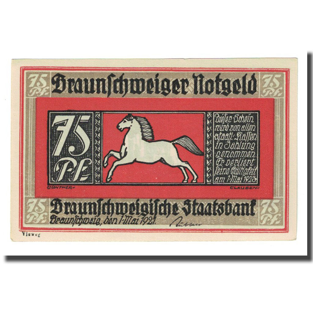 Biljet, Duitsland, Braunschweig, 75 Pfennig, paysage, 1921, 1921-05-01, SPL