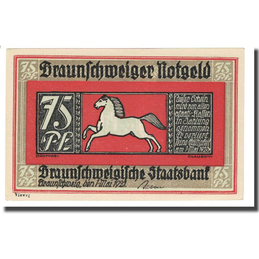 Geldschein, Deutschland, Braunschweig, 75 Pfennig, paysage 2, 1921, 1921-05-01