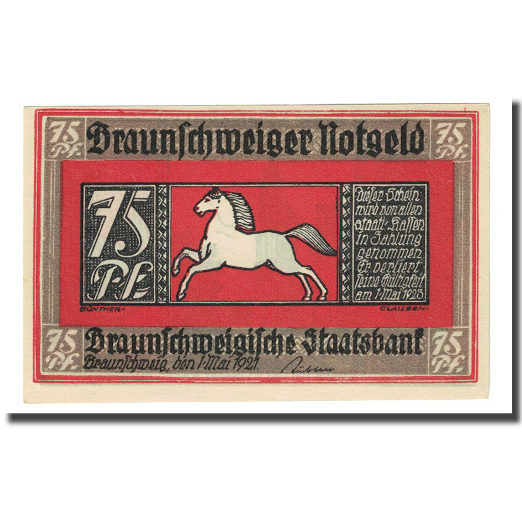 Biljet, Duitsland, Braunschweig, 75 Pfennig, Eglise, 1921, 1921-05-01, SPL