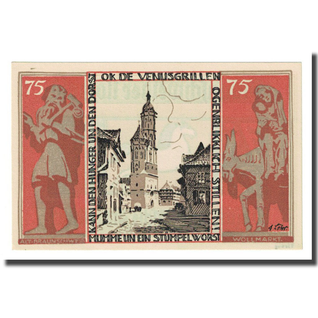 Billet, Allemagne, Braunschweig, 75 Pfennig, eglise 2, 1921, 1921-05-01, SPL