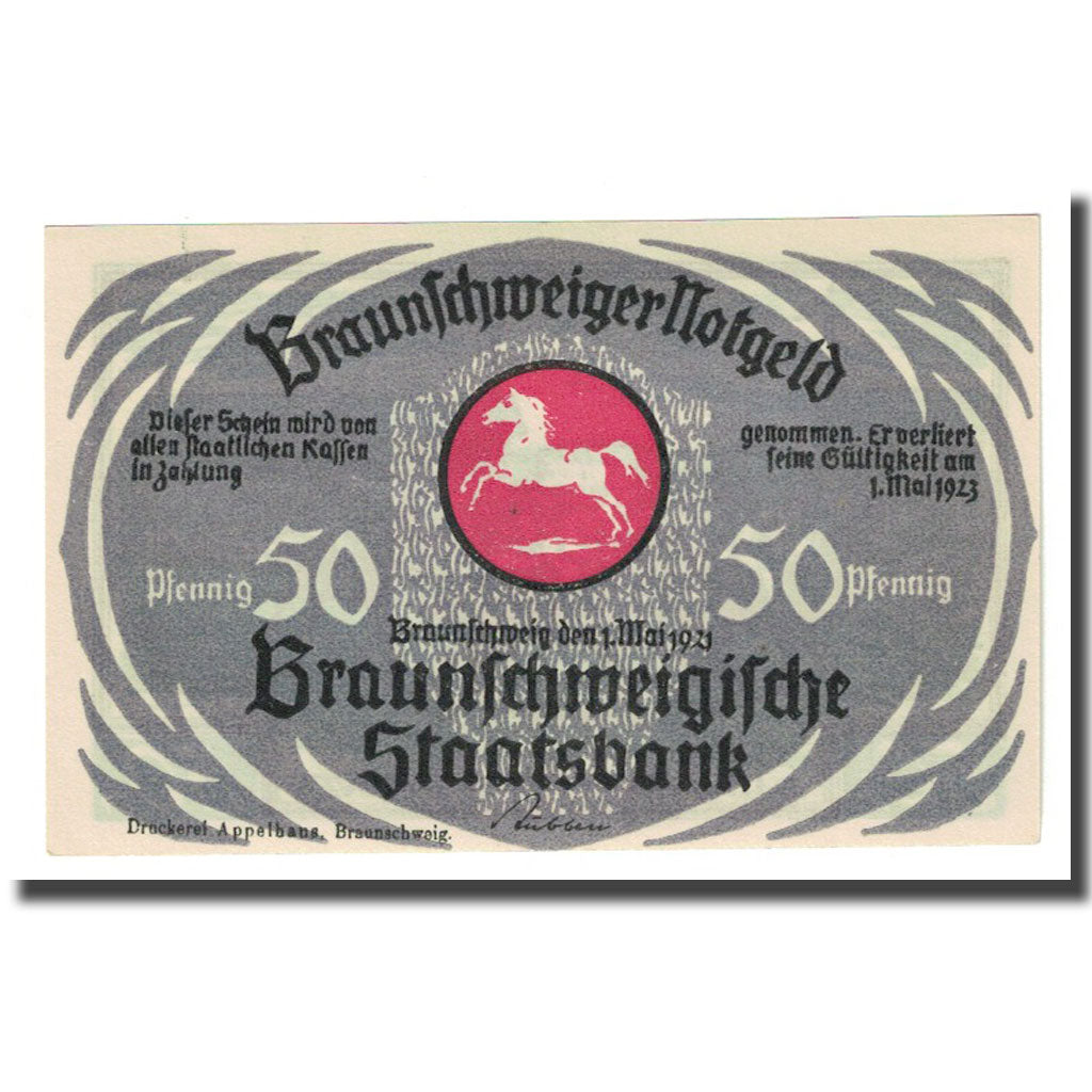 Banknote, Germany, Braunschweig, 50 Pfennig, cheval, 1923, 1923-05-01, UNC(63)