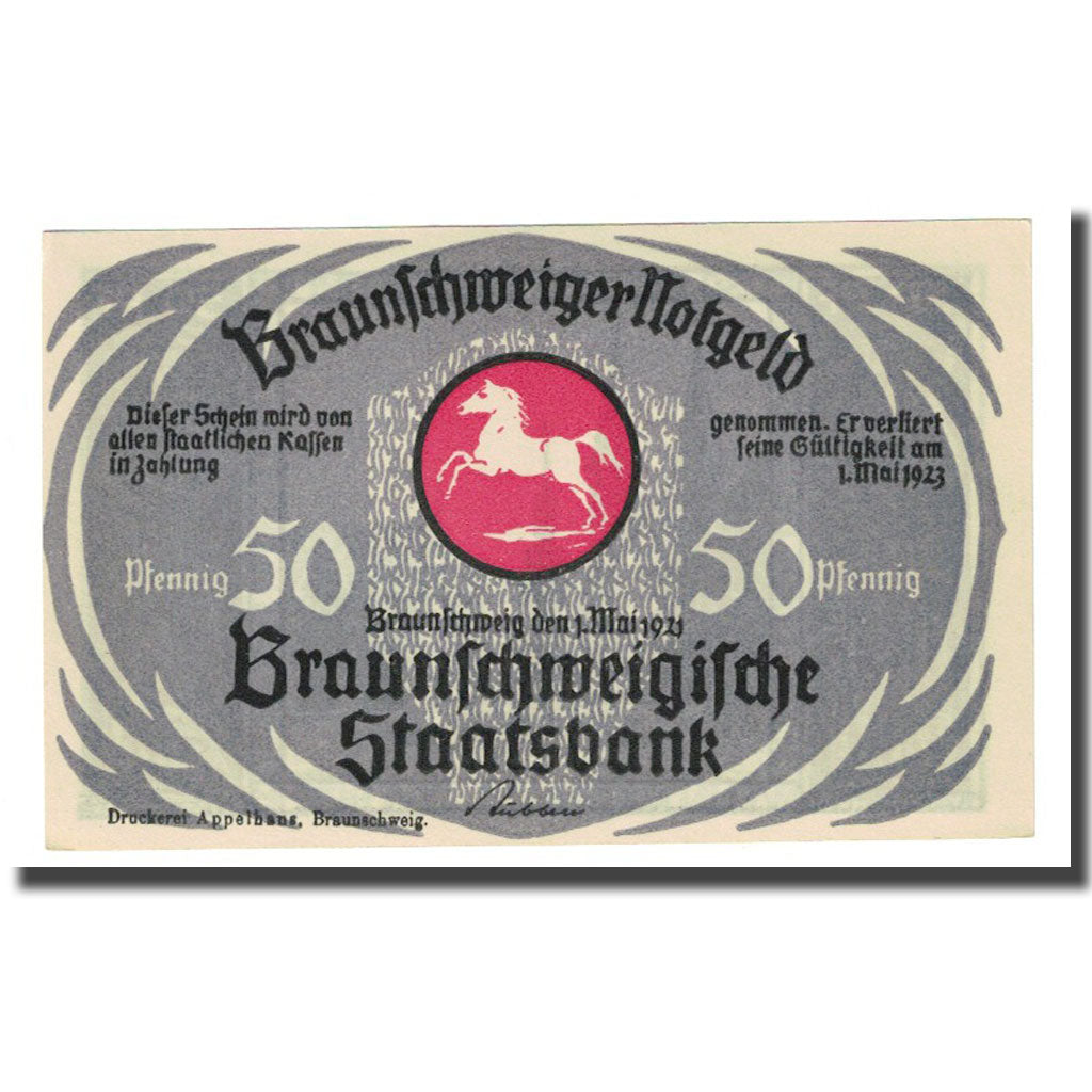 Biljet, Duitsland, Braunschweig, 50 Pfennig, cathédrale, 1923, 1923-05-01, SPL