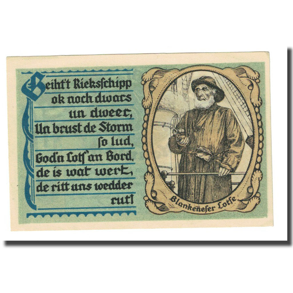 Biljet, Duitsland, Blankenese Gemeindesparkasse, 50 Pfennig, portrait, 1921