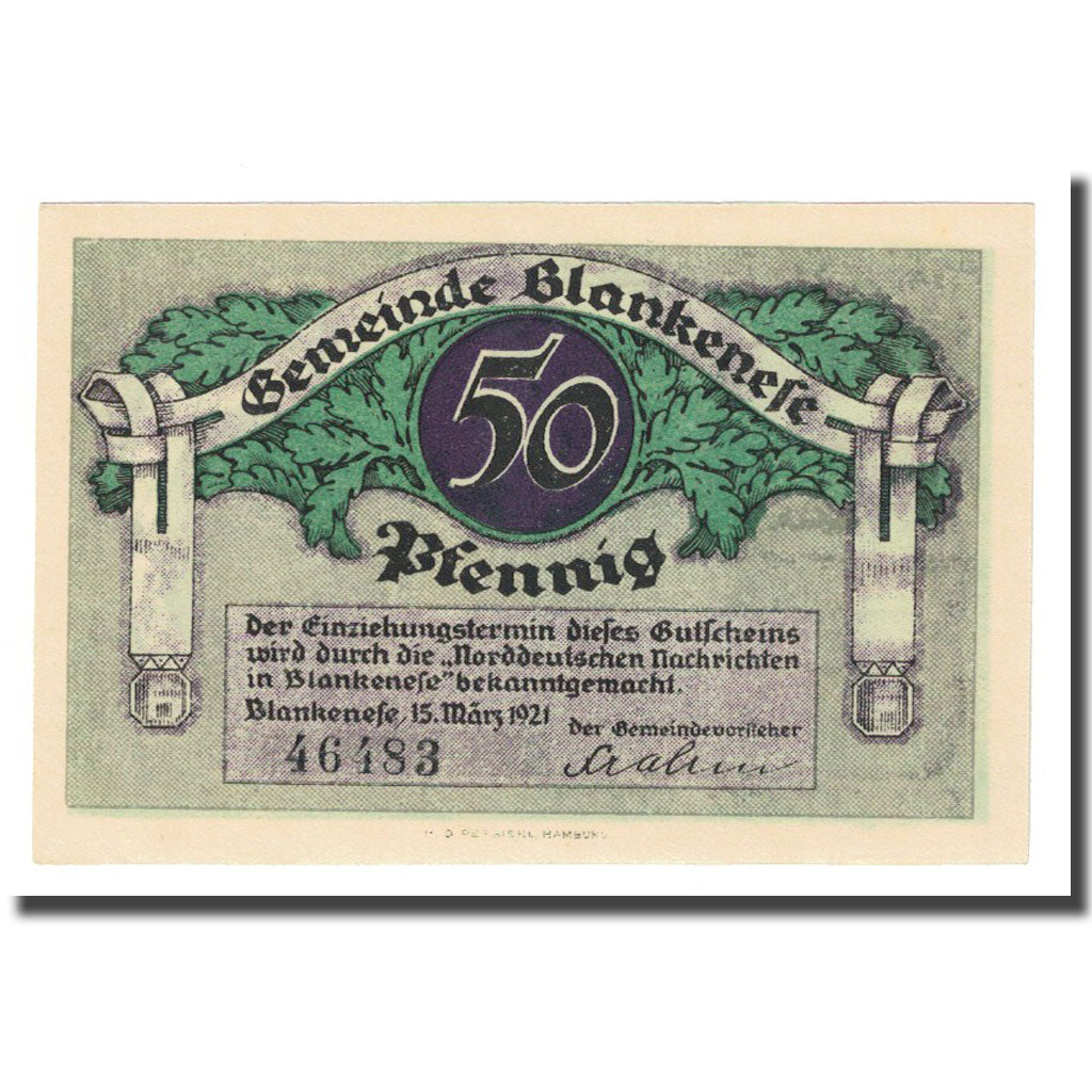 Banknote, Germany, Blankenese Gemeindesparkasse, 50 Pfennig, portrait 1, 1921