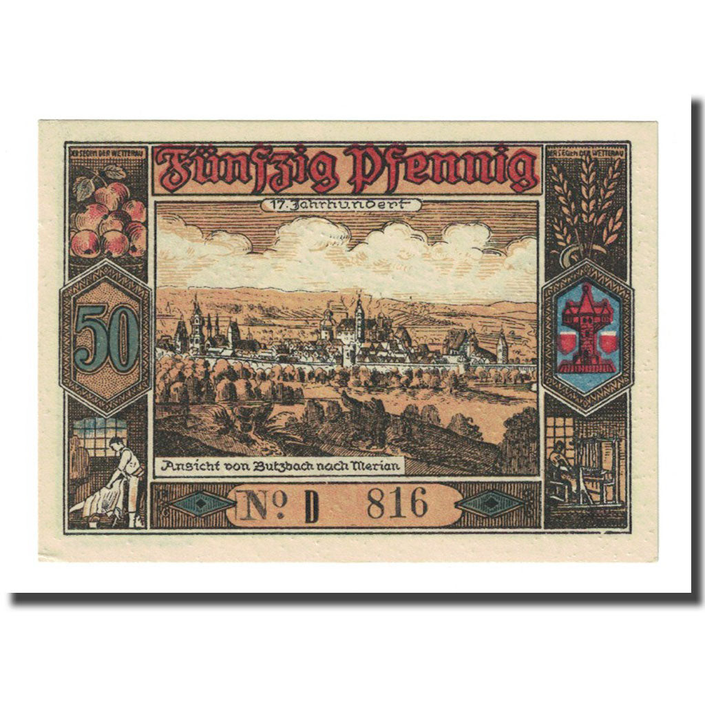 Banconote, Germania, Butzbach, 50 Pfennig, paysage, 1921, 1921-05-06, SPL
