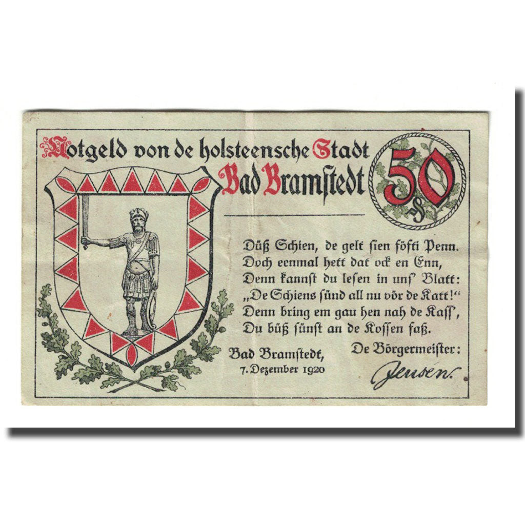 Billete, Alemania, Bramstedt, 50 Pfennig, personnage, 1920, 1920-12-07, SC