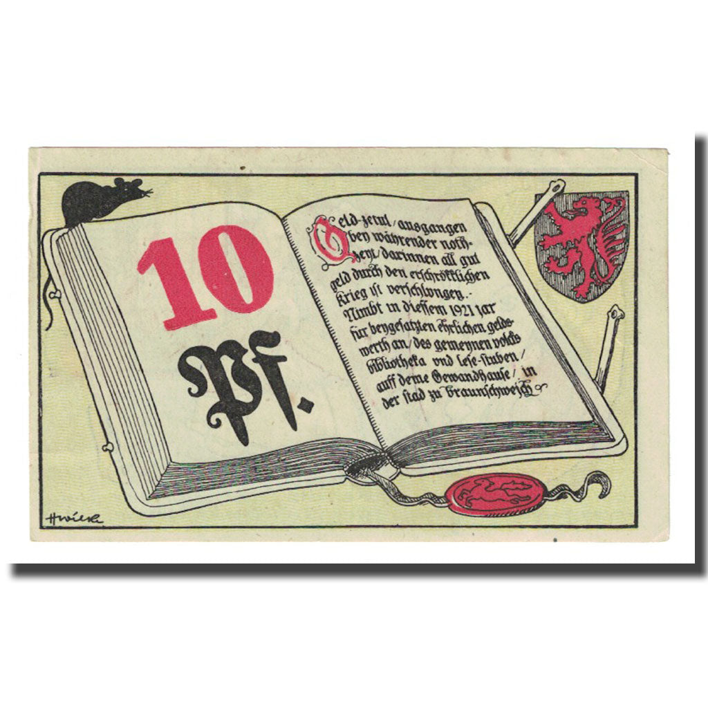 Biljet, Duitsland, Braunschweig, 10 Pfennig, personnage, 1921, SPL, Mehl:158.1