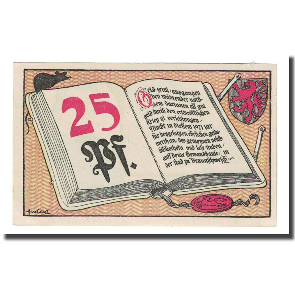 Biljet, Duitsland, Braunschweig, 25 Pfennig, personnage, 1921, SPL, Mehl:158.1