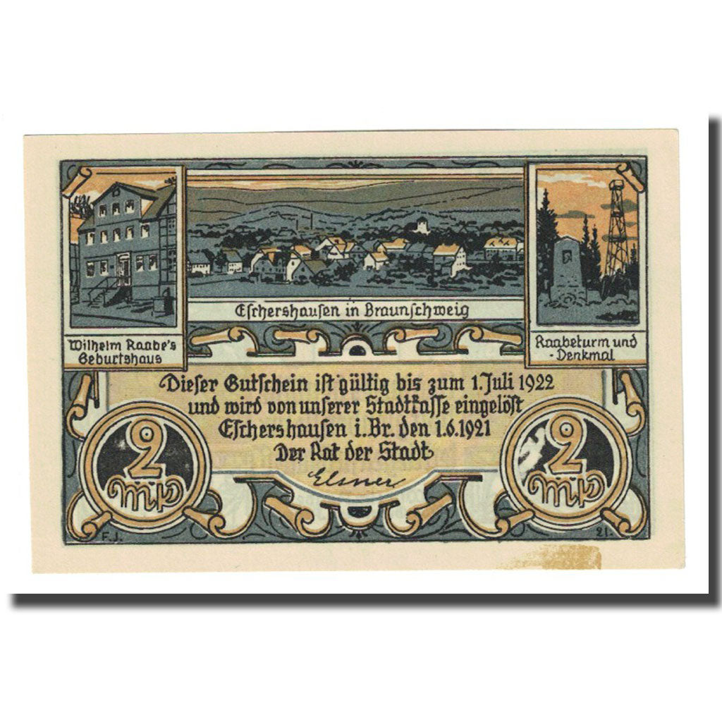 Banconote, Germania, Eschershausen, 2 Mark, construction, 1921, 1921-06-01, SPL
