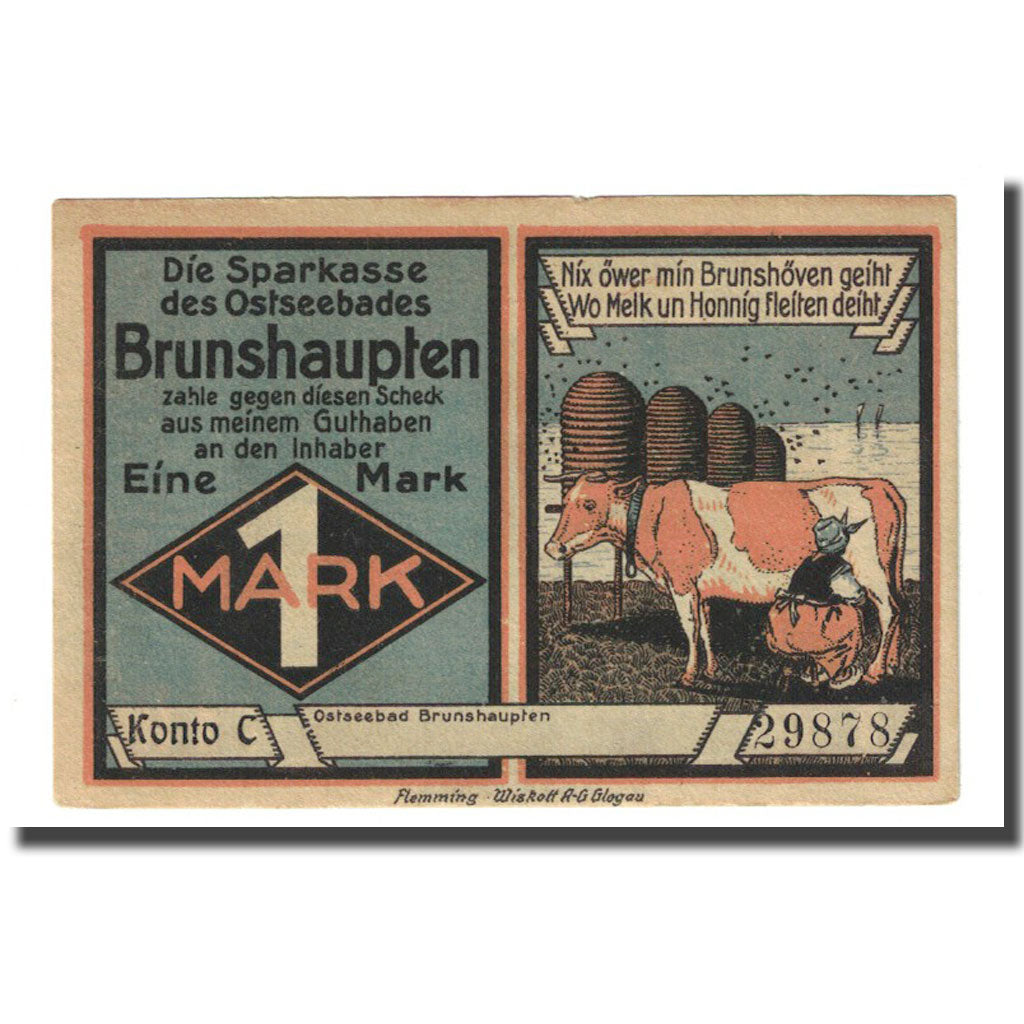 Banconote, Germania, Brunshaupten, 1 Mark, paysage, 1922, SPL, Mehl:195.2