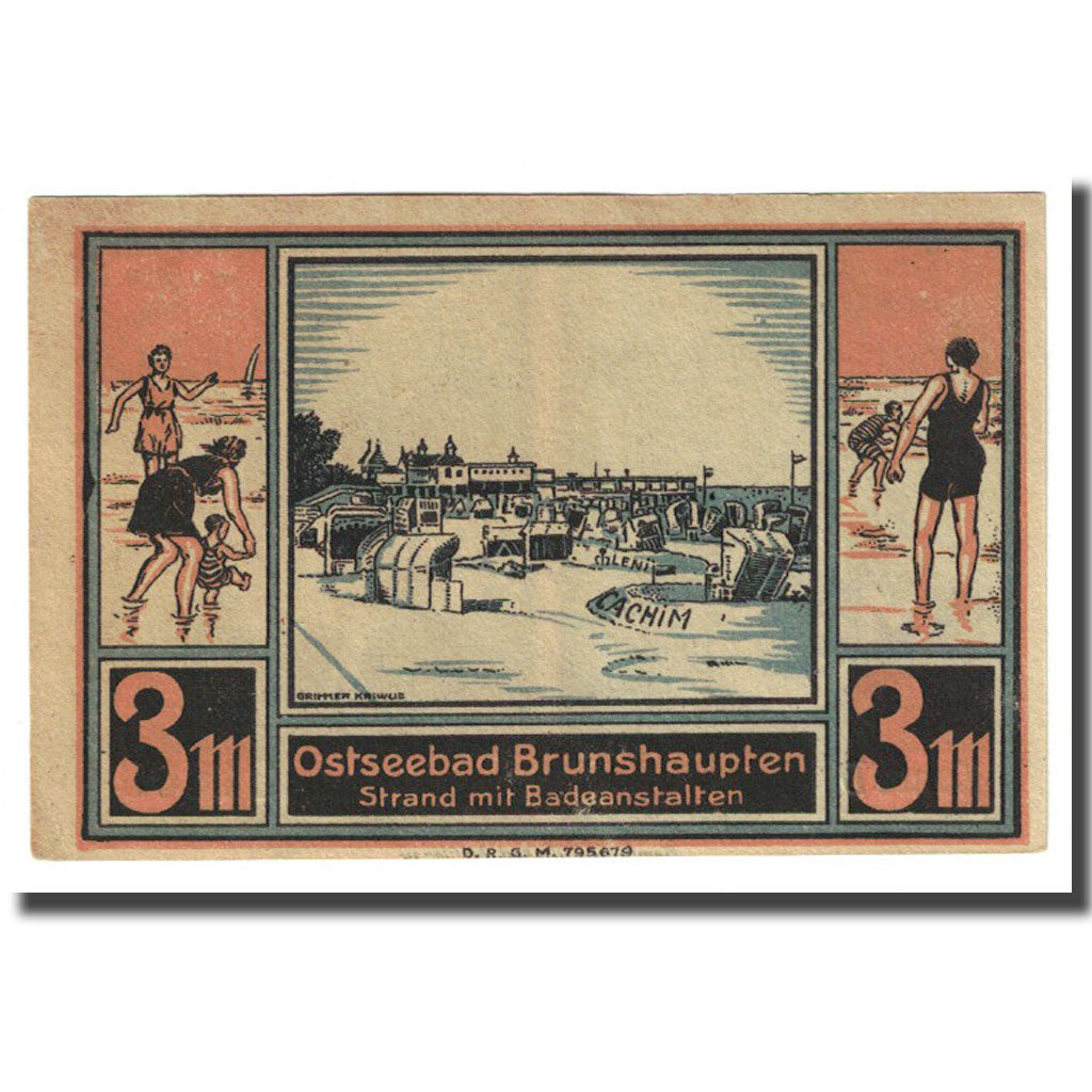 Geldschein, Deutschland, Brunshaupten, 3 Mark, paysage, 1922, UNZ-, Mehl:195.2