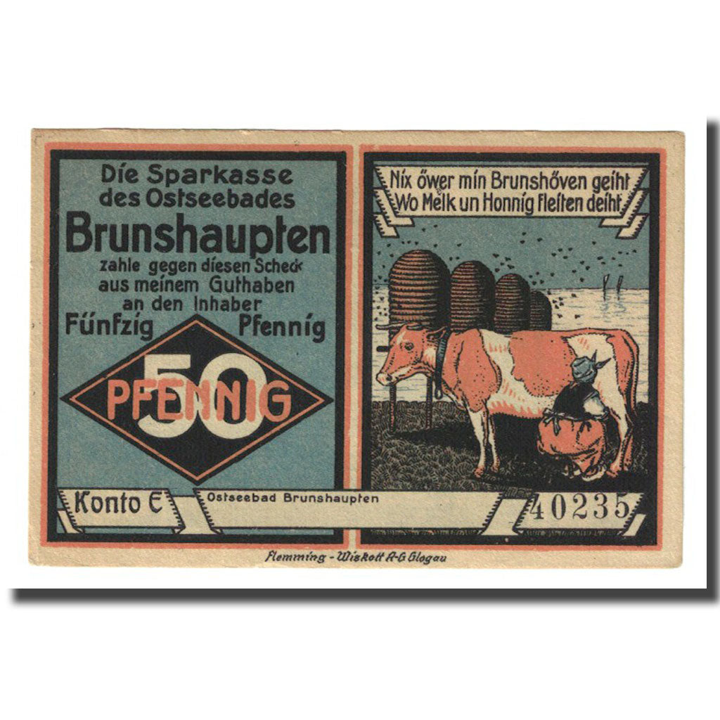 Banknote, Germany, Brunshaupten, 50 Pfennig, paysage, 1922, UNC(63), Mehl:195.2