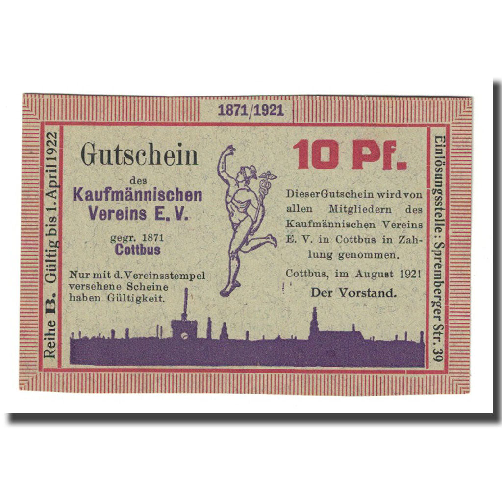 Banknote, Germany, Cottbus, 10 Pfennig, valeur faciale, 1921, UNC(63)