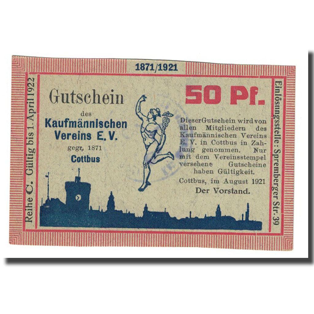 Billet, Allemagne, Cottbus, 50 Pfennig, valeur faciale, 1921, SUP, Mehl:243.1