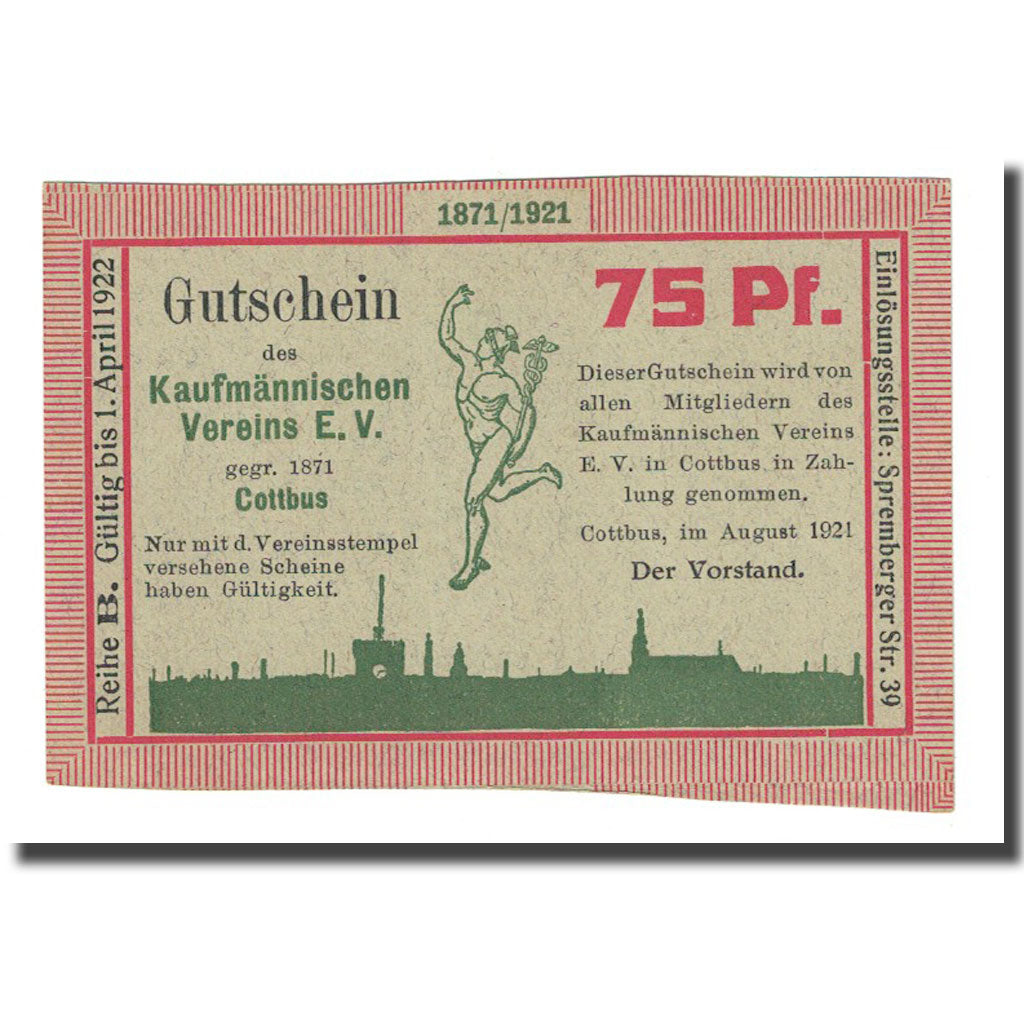 Billet, Allemagne, Cottbus, 75 Pfennig, valeur faciale, 1921, SUP, Mehl:243.1