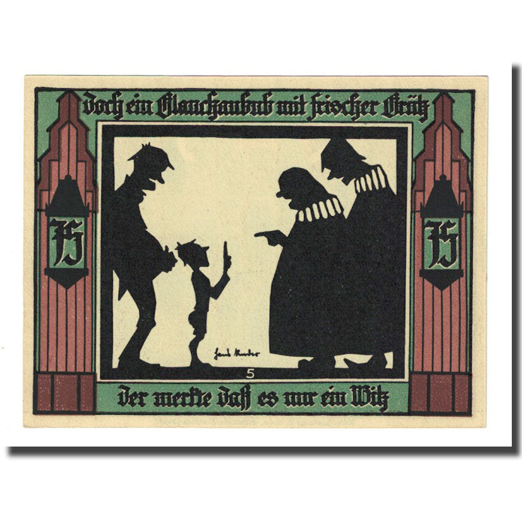 Banknote, Germany, Glauchau Stadt, 75 Pfennig, personnage, 1921, 1921-05-01