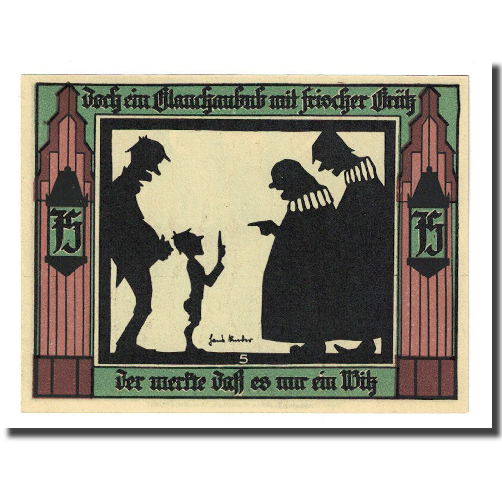 Biljet, Duitsland, Glauchau Stadt, 75 Pfennig, personnage 1, 1921, 1921-05-01