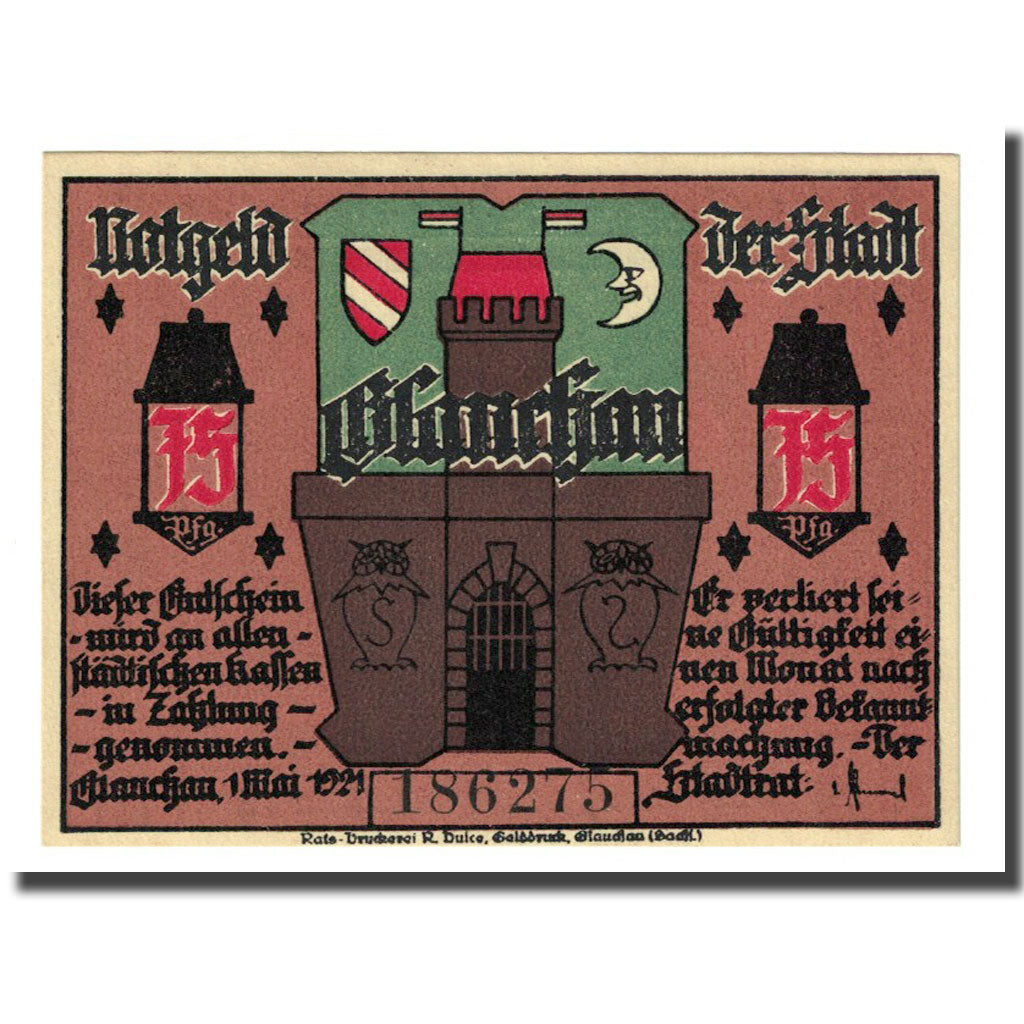 Banknote, Germany, Glauchau Stadt, 75 Pfennig, personnage 3, 1921, 1921-05-01