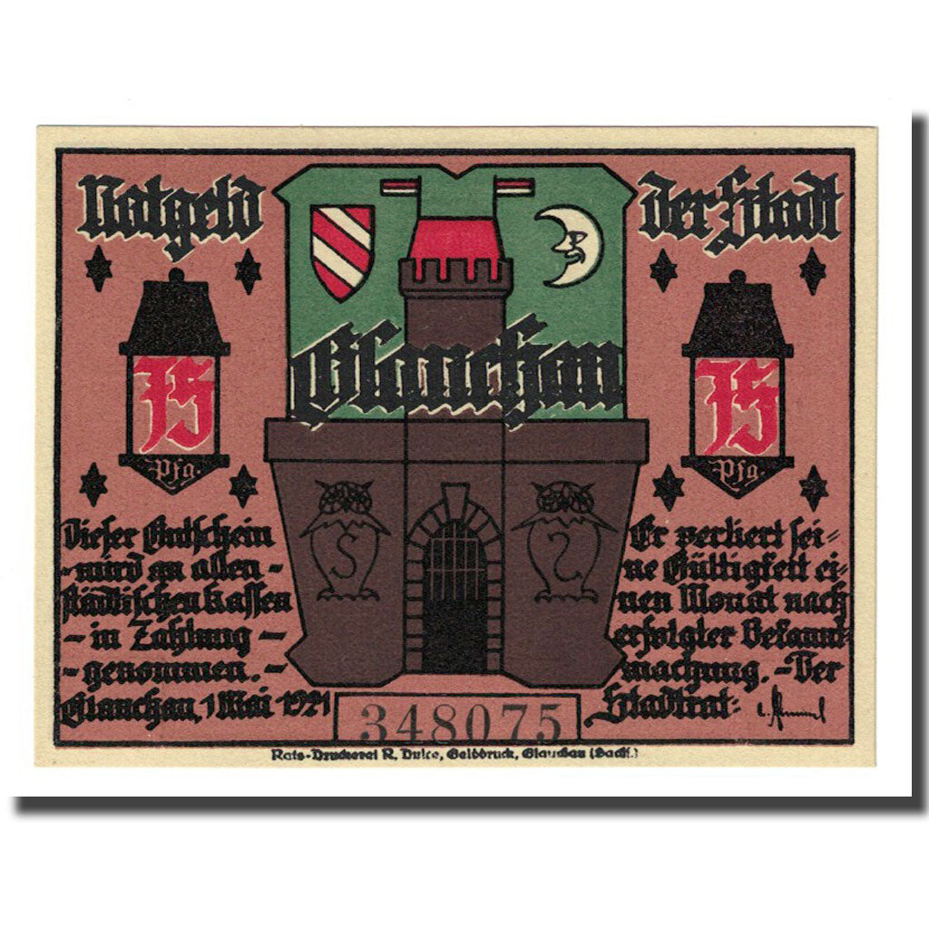 Banknote, Germany, Glauchau Stadt, 75 Pfennig, personnage 4, 1921, 1921-05-01
