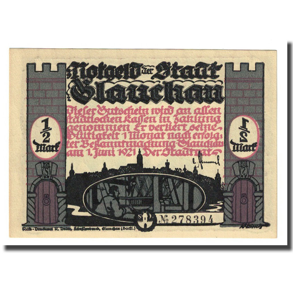 Billet, Allemagne, Glauchau Stadt, 1/2 Mark, personnage 1, 1921, 1921-05-01