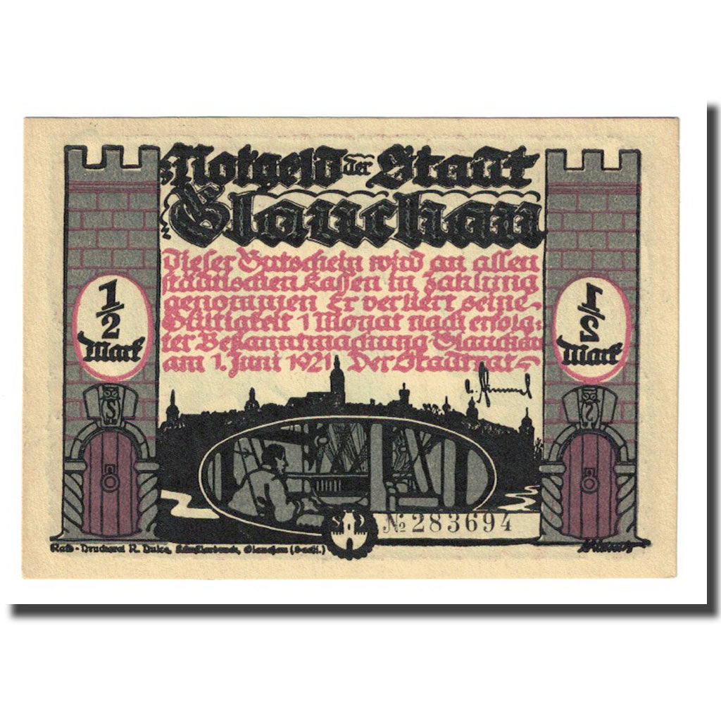 Geldschein, Deutschland, Glauchau Stadt, 1/2 Mark, personnage 2, 1921