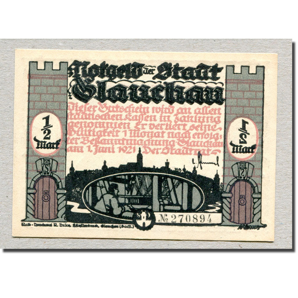Banknote, Germany, Glauchau Stadt, 1/2 Mark, personnage 3, 1921, 1921-05-01