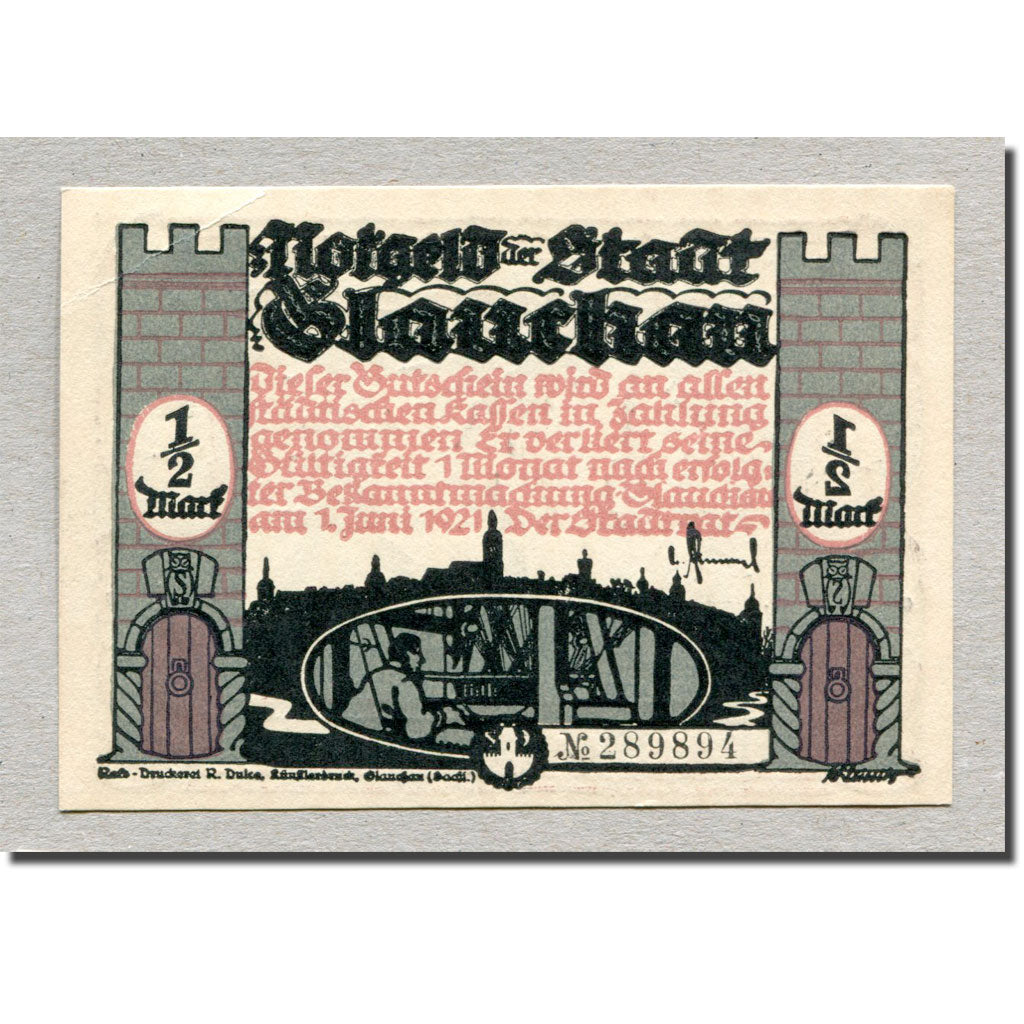 Billet, Allemagne, Glauchau Stadt, 1/2 Mark, personnage 4, 1921, 1921-05-01