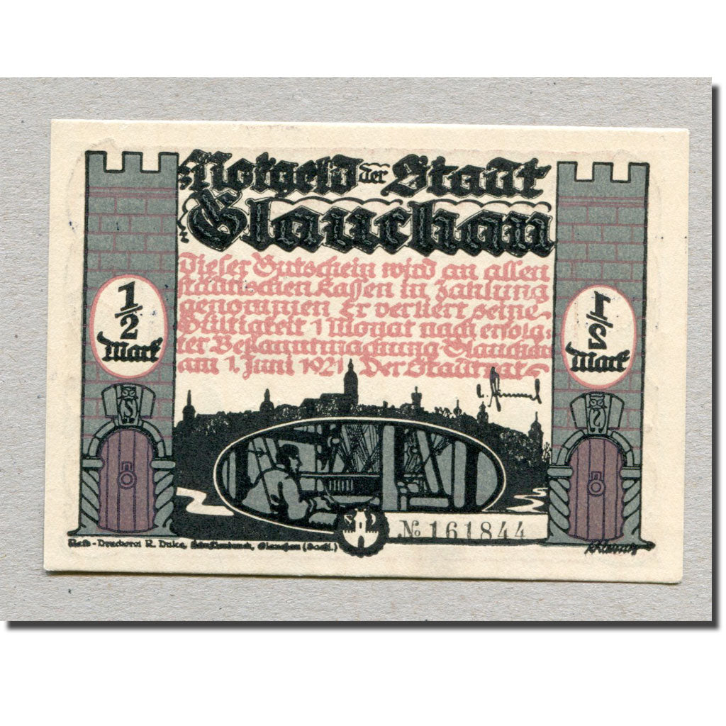 Billet, Allemagne, Glauchau Stadt, 1/2 Mark, personnage 5, 1921, 1921-05-01
