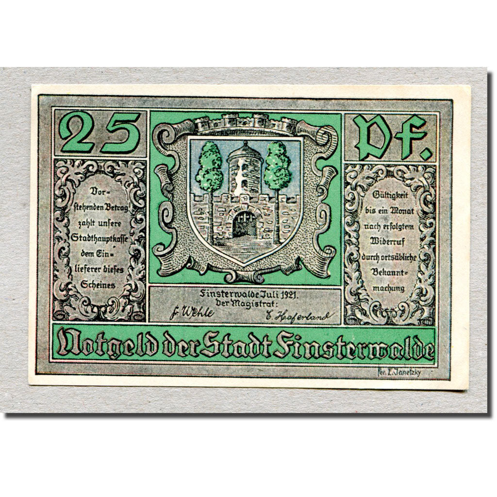Banknote, Germany, Finsterwalde, 25 Pfennig, château, 1921, UNC(63)