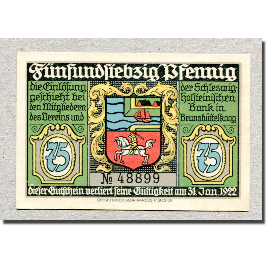Biljet, Duitsland, Brunsbüttelkoog, 75 Pfennig, bateau, 1922, 1922-01-31, SPL