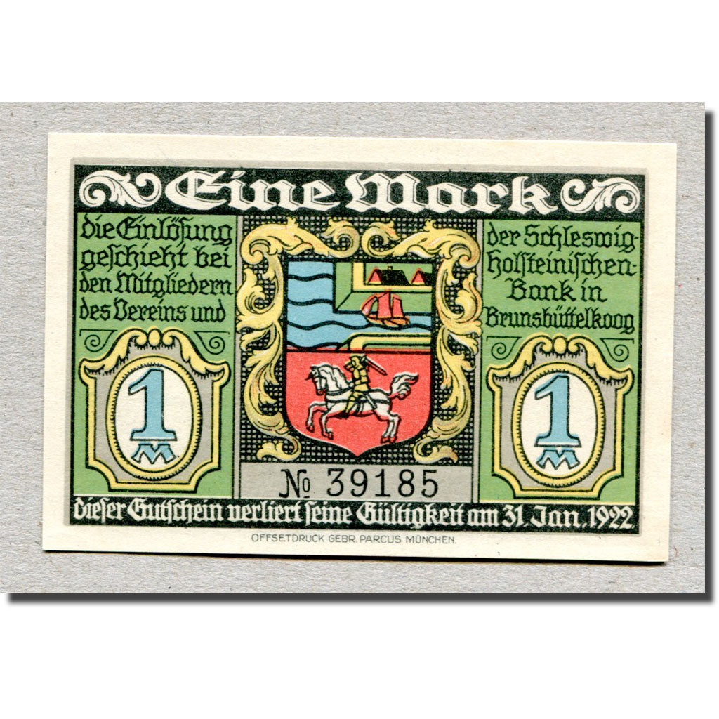 Billet, Allemagne, Brunsbüttelkoog, 1 Mark, paysage, 1922, 1922-01-31, SPL