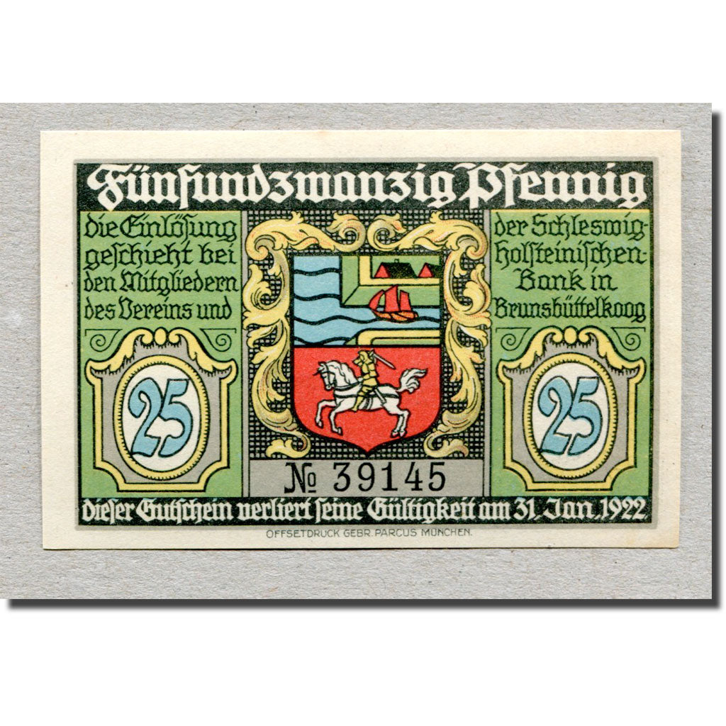 Banknote, Germany, Brunsbüttelkoog, 25 Pfennig, Phare 1, 1922, 1922-01-31