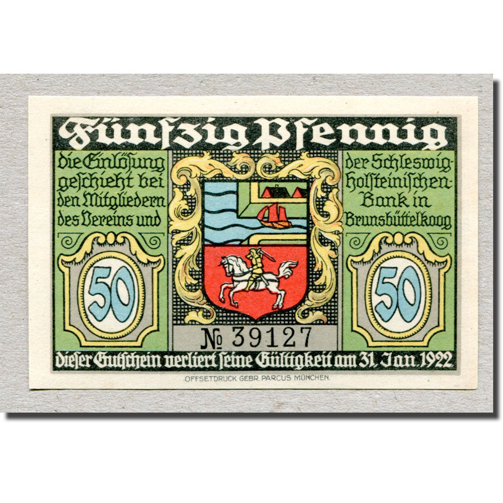 Geldschein, Deutschland, Brunsbüttelkoog, 50 Pfennig, paysage 1, 1922