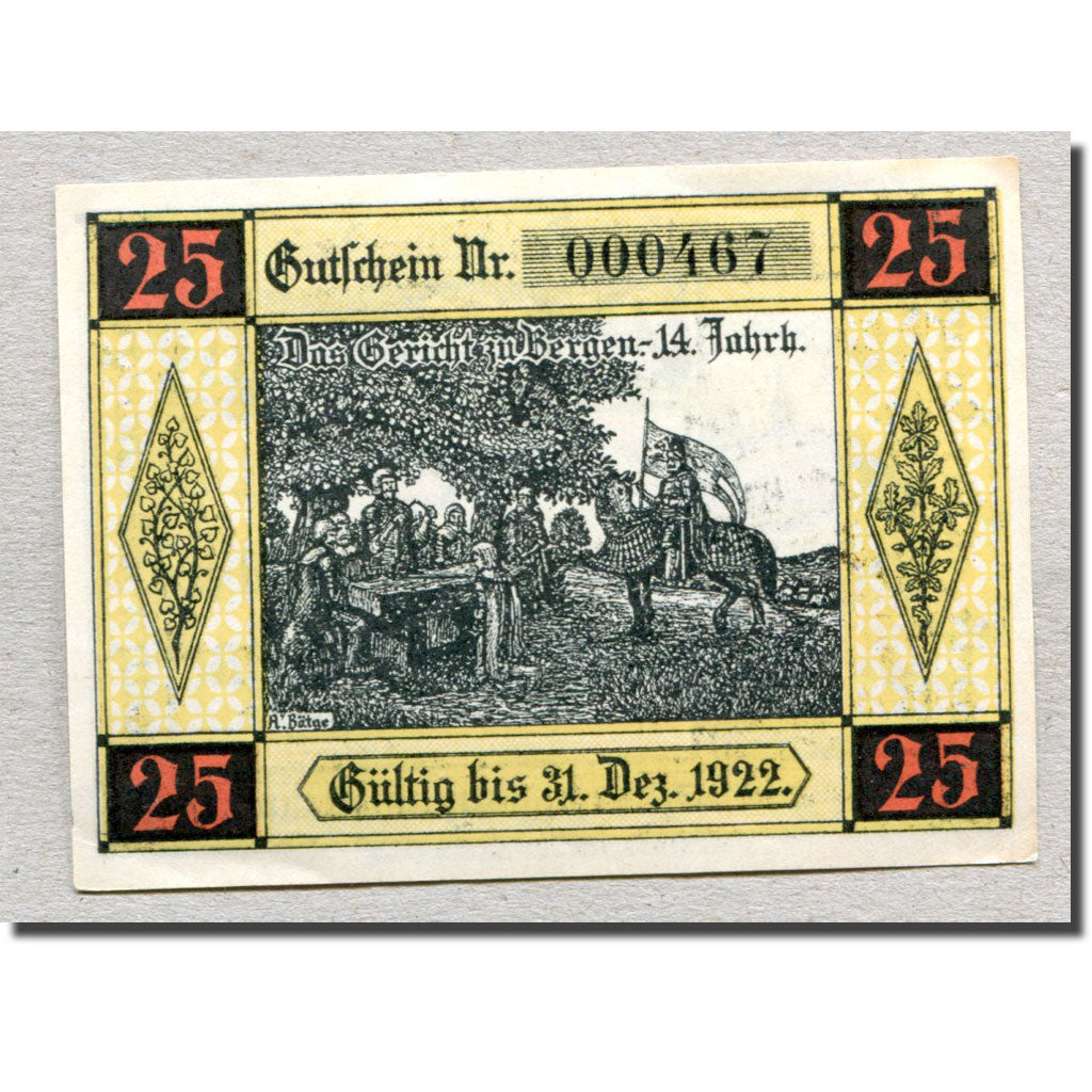 Billet, Allemagne, Bergen a.d Dumme, 25 Pfennig, personnage, 1922, 1922-12-31
