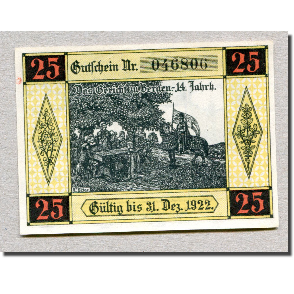 Banknote, Germany, Bergen a.d Dumme, 25 Pfennig, personnage 1, 1922, 1922-12-31
