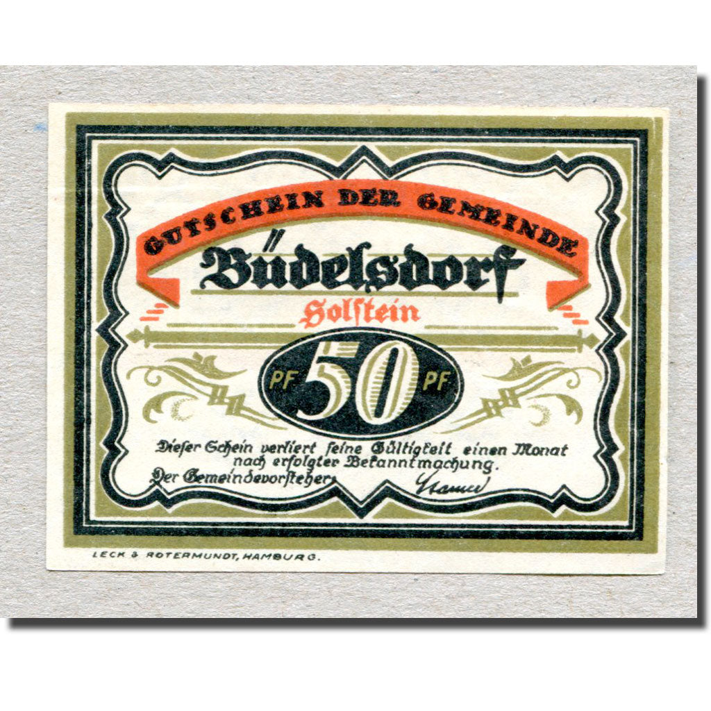 Banconote, Germania, Budelsdorf Gemeinde, 50 Pfennig, Usine, 1921, SPL