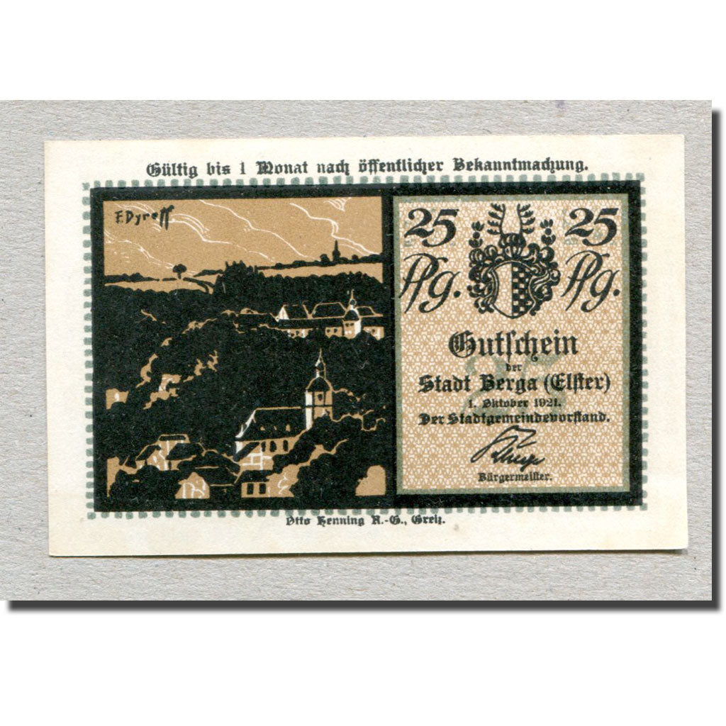 Billet, Allemagne, Berga a. d. Elster, 25 Pfennig, cavalier, 1921, 1921-10-01