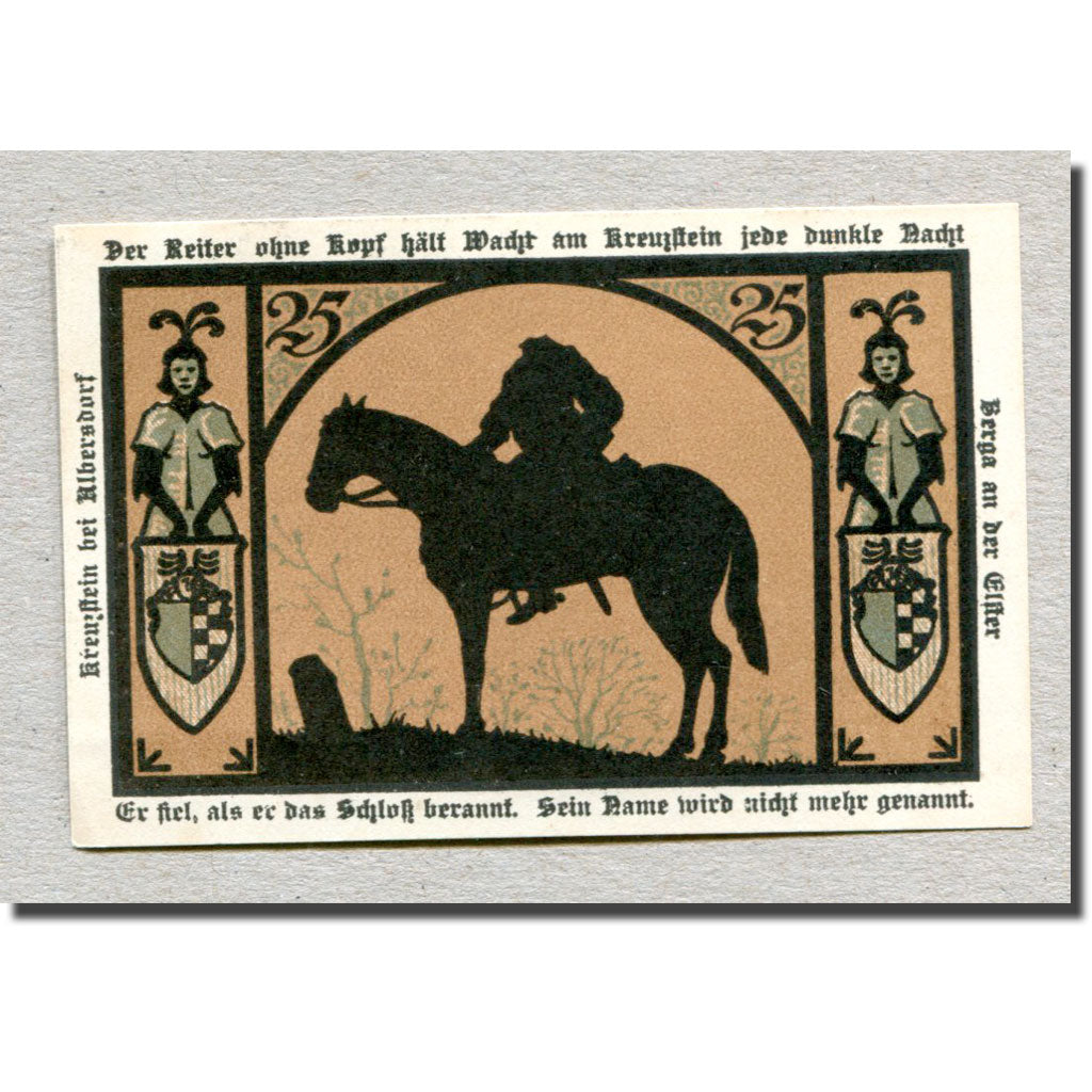 Billet, Allemagne, Berga a. d. Elster, 25 Pfennig, cavalier, 1921, 1921-10-01