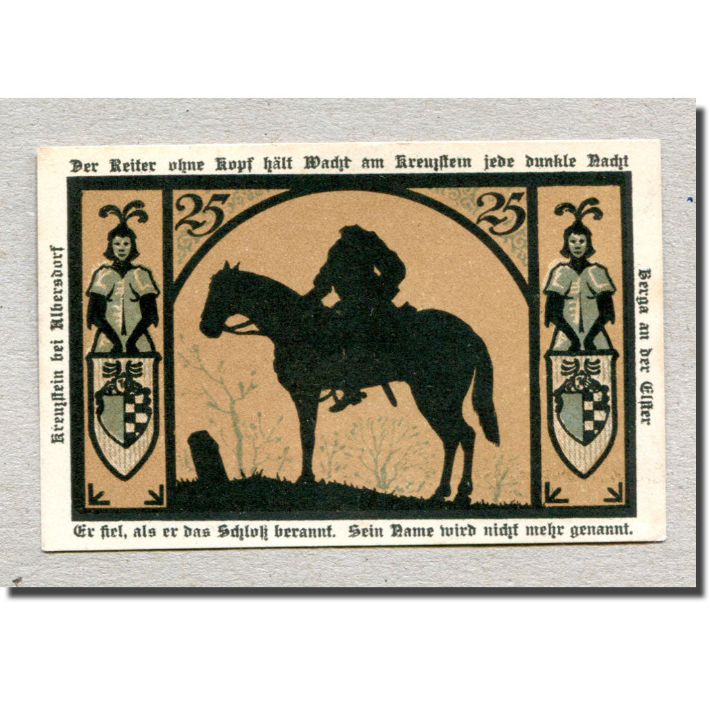 Biljet, Duitsland, Berga a. d. Elster, 25 Pfennig, cavalier 1, 1921, 1921-10-01