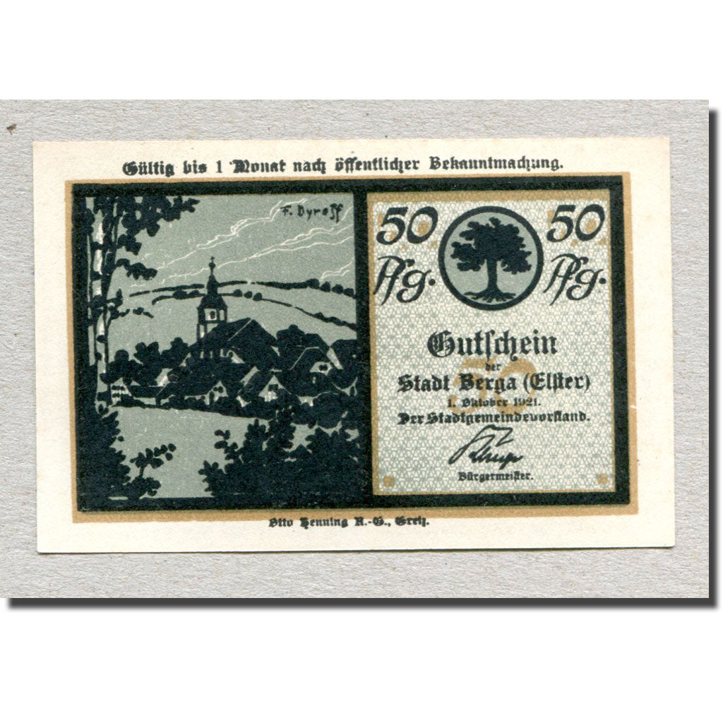 Biljet, Duitsland, Berga a. d. Elster, 50 Pfennig, personnage, 1921, 1921-10-01