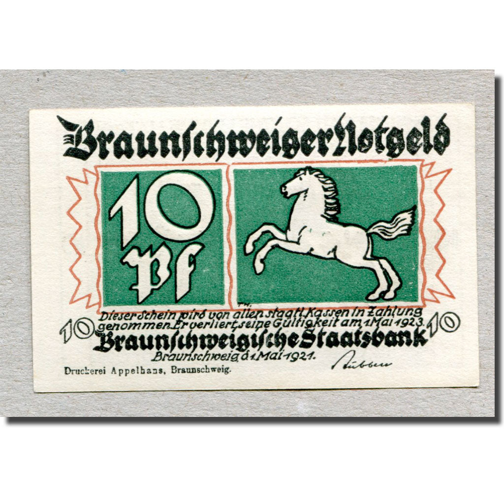 Billet, Allemagne, Braunschweig, 10 Pfennig, village, 1921, 1921-05-01, SPL