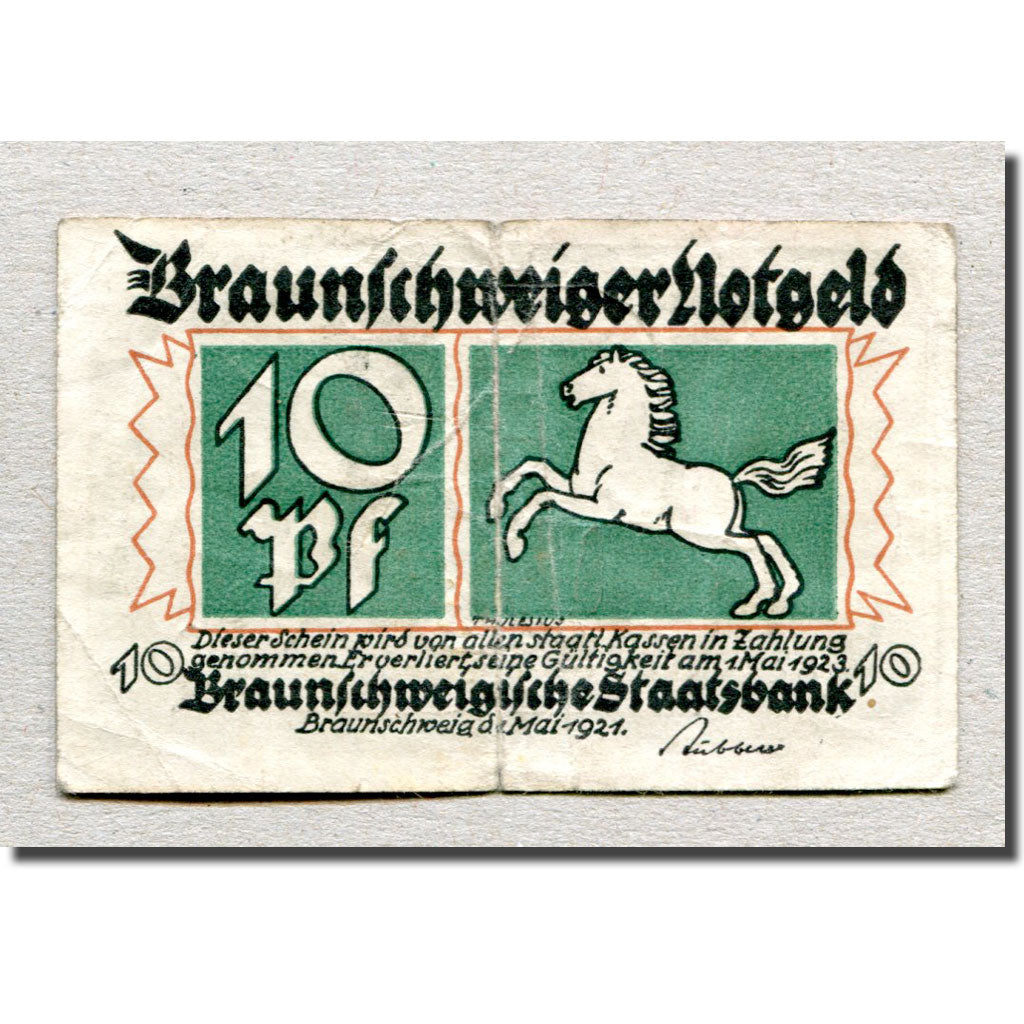Billet, Allemagne, Braunschweig, 10 Pfennig, personnage 1, 1921, 1921-05-01, TB