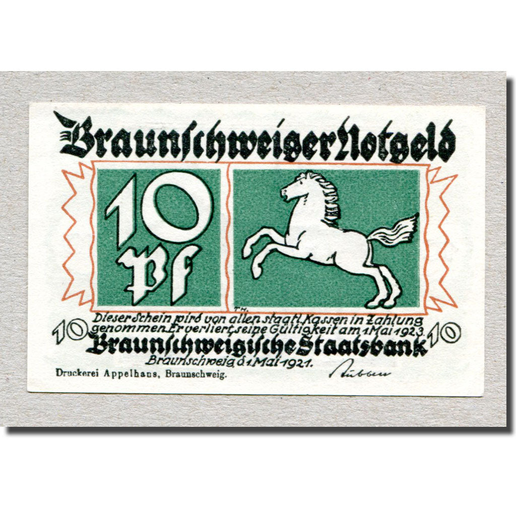 Biljet, Duitsland, Braunschweig, 10 Pfennig, Batiment, 1921, 1921-05-01, SPL