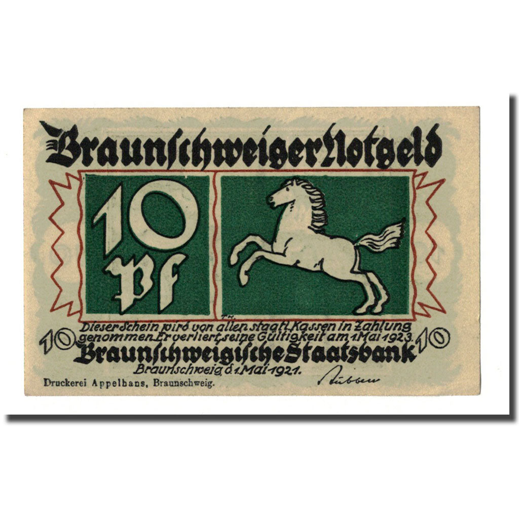 Billet, Allemagne, Braunschweig, 10 Pfennig, batiment 1, 1921, 1921-05-01, SPL