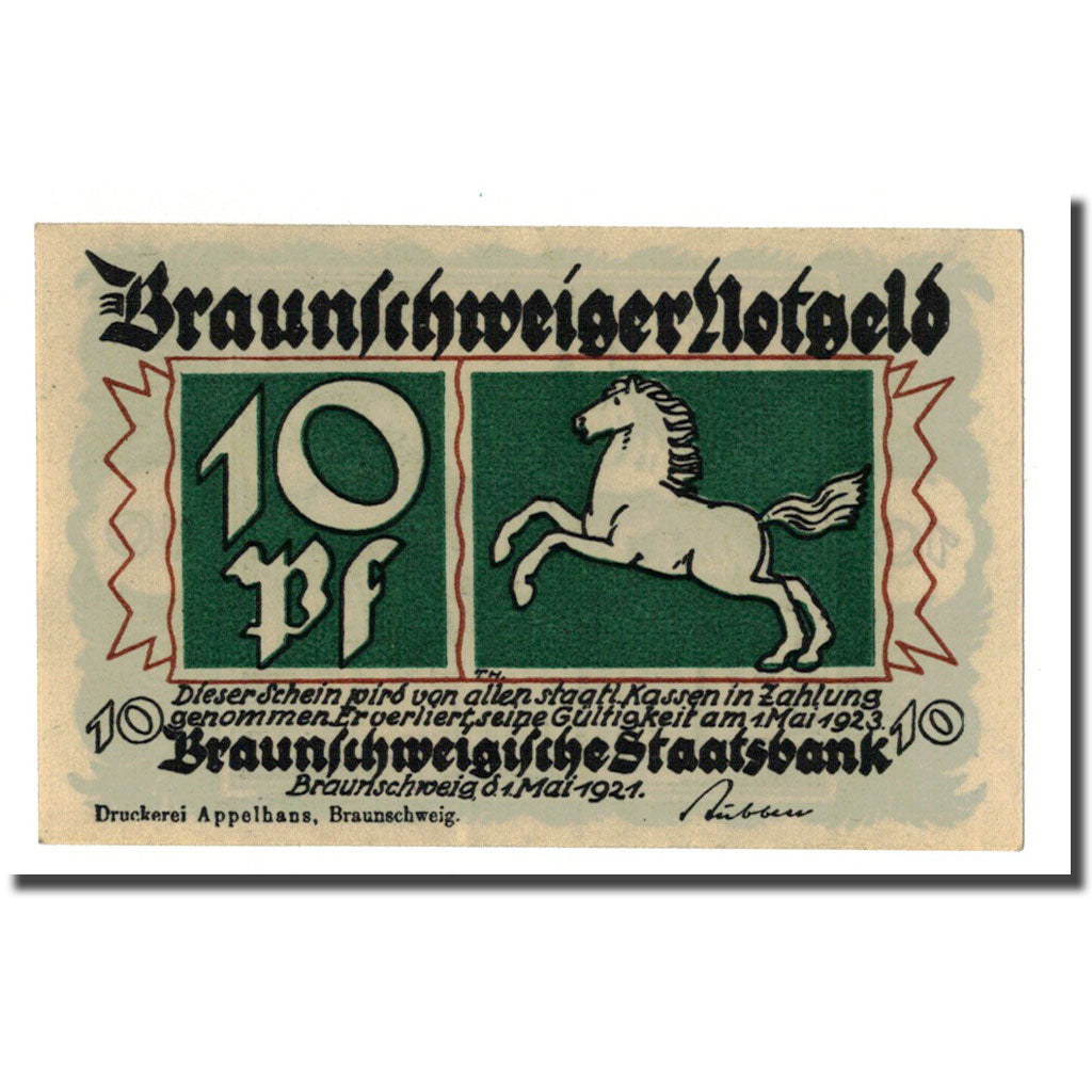 Biljet, Duitsland, Braunschweig, 10 Pfennig, batiment 2, 1921, 1921-05-01, SPL