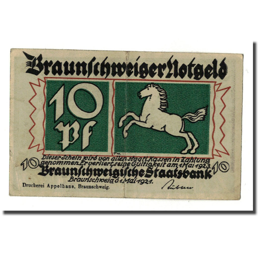 Billet, Allemagne, Braunschweig, 10 Pfennig, paysage, 1921, 1921-05-01, SPL