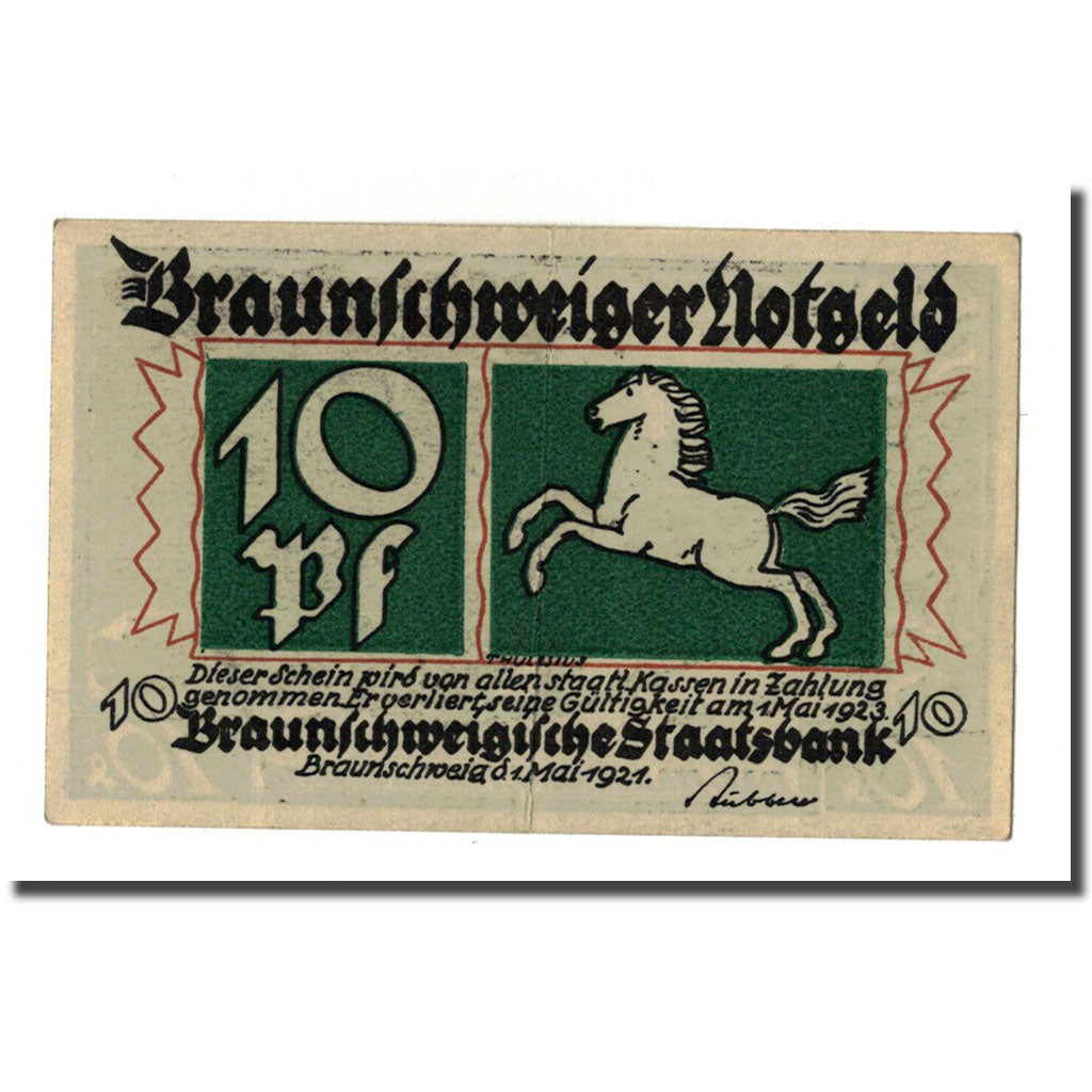 Billet, Allemagne, Braunschweig, 10 Pfennig, paysage 2, 1921, 1921-05-01, SPL